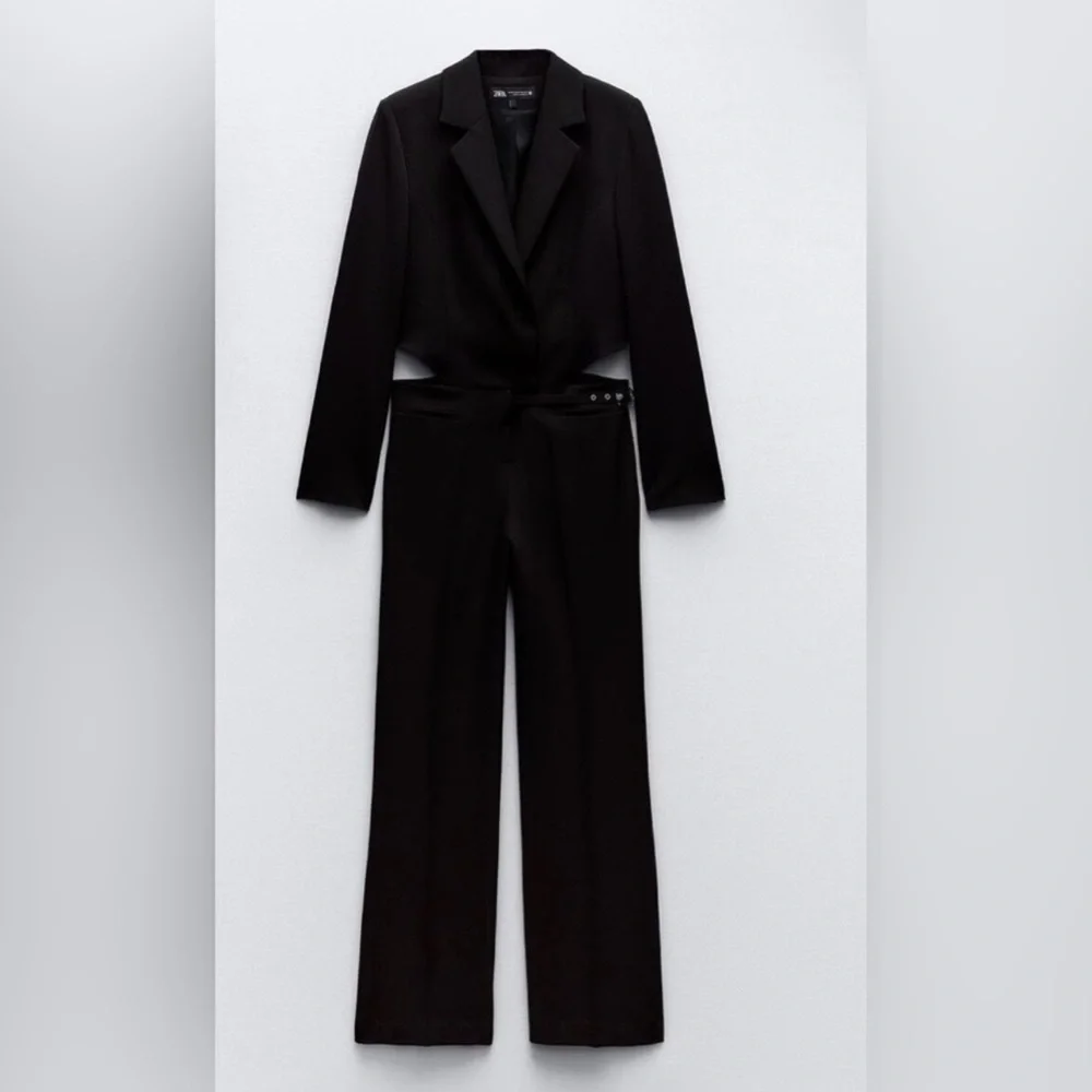 ZARA ~ BLACK CUT-OUT FULL LENGTH JUMPSUIT BLAZER - Picture 3 of 15